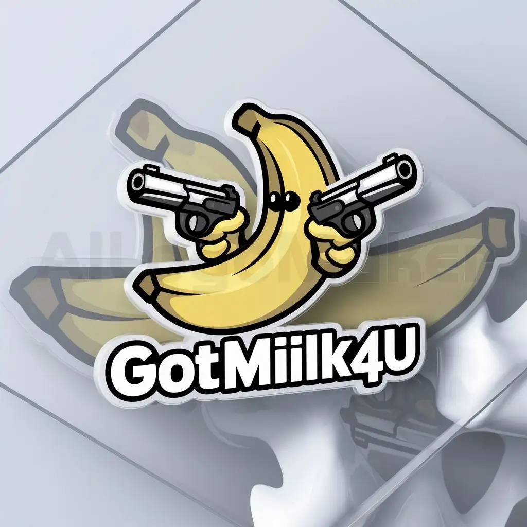 LOGO-Design-for-GotMilk4u-Banana-with-Two-Pistols-on-Clear-Background