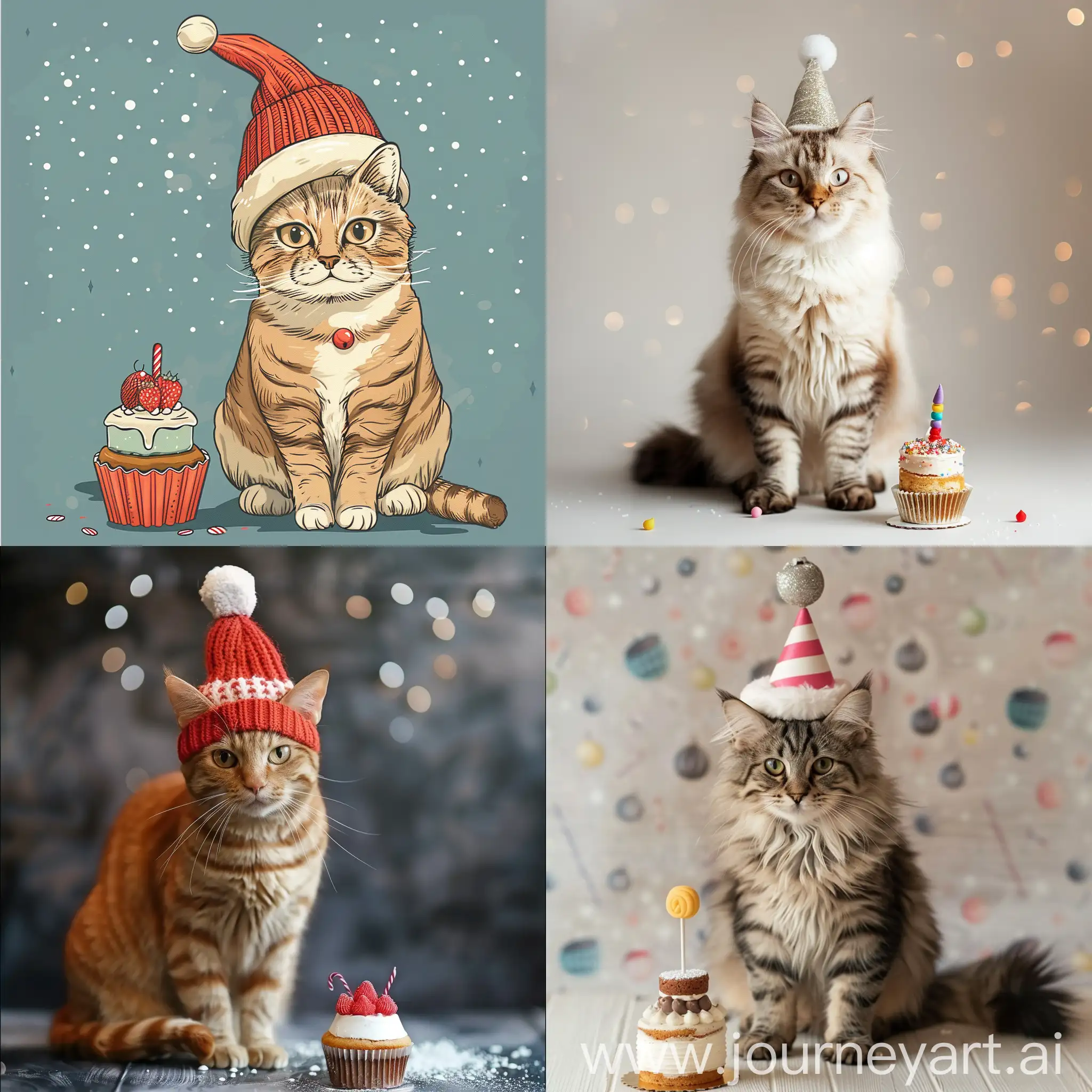 Adorable-Cat-in-Festive-Hat-with-Cute-Cake