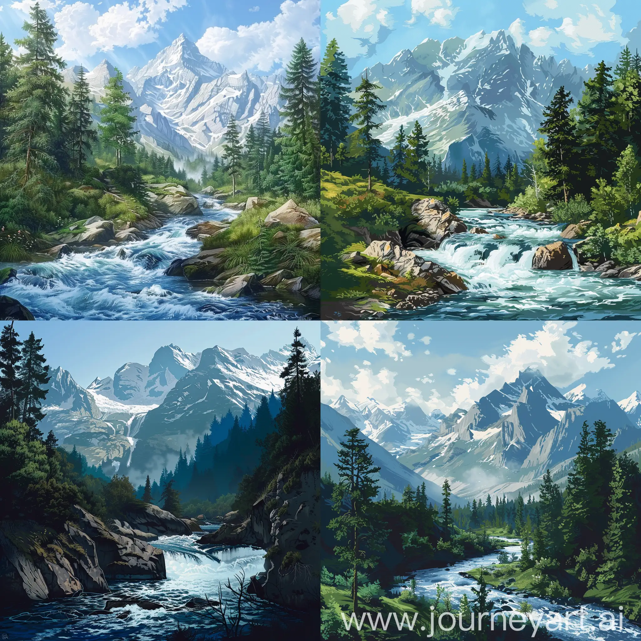 Realistic-Mountain-River-Landscape-Painting