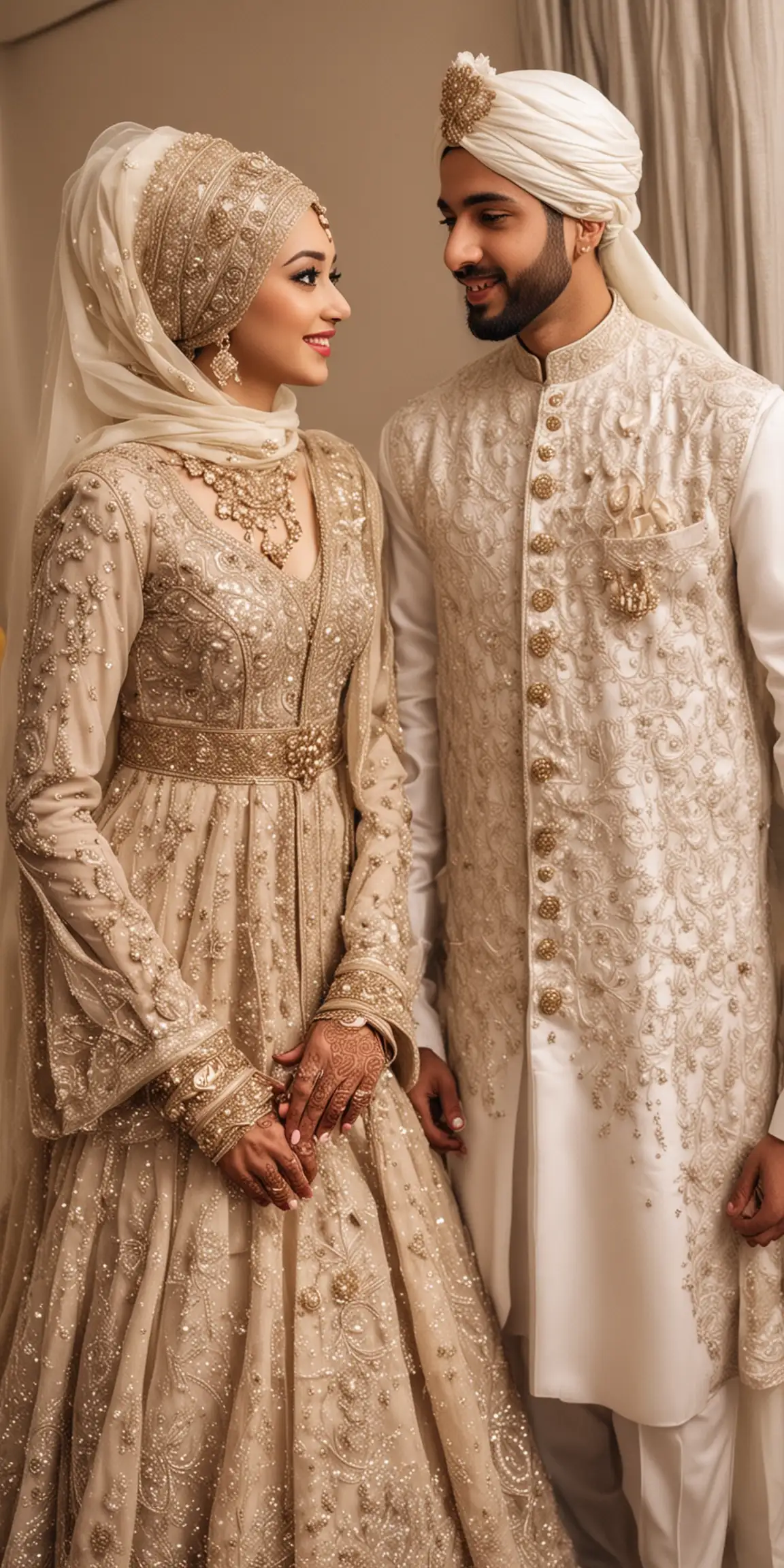 Hijabi Bride and Groom Wedding Attire