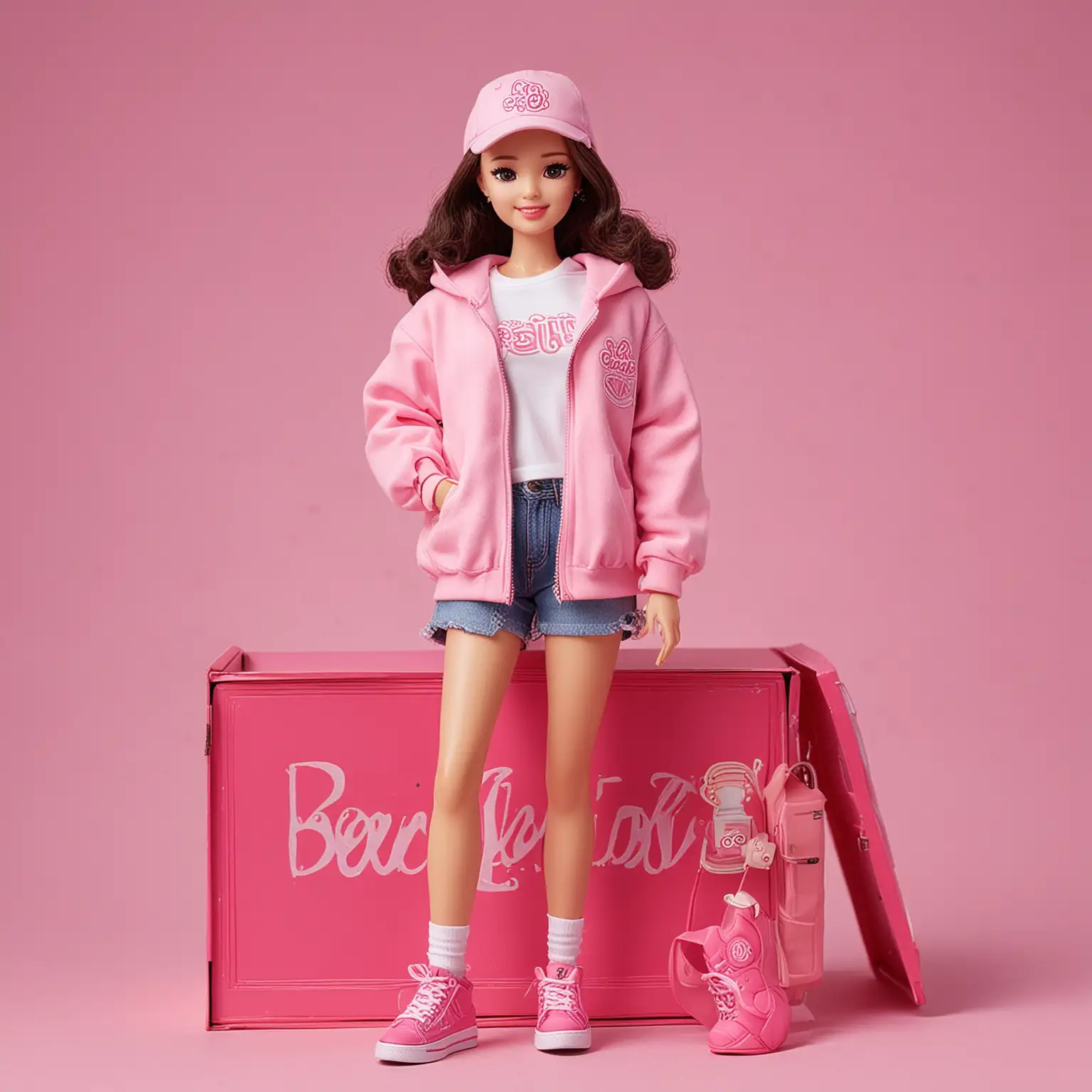 Teenage Barbie Doll Seo Yeaji Wearing Stylish Hoodie Jacket in Pink Box