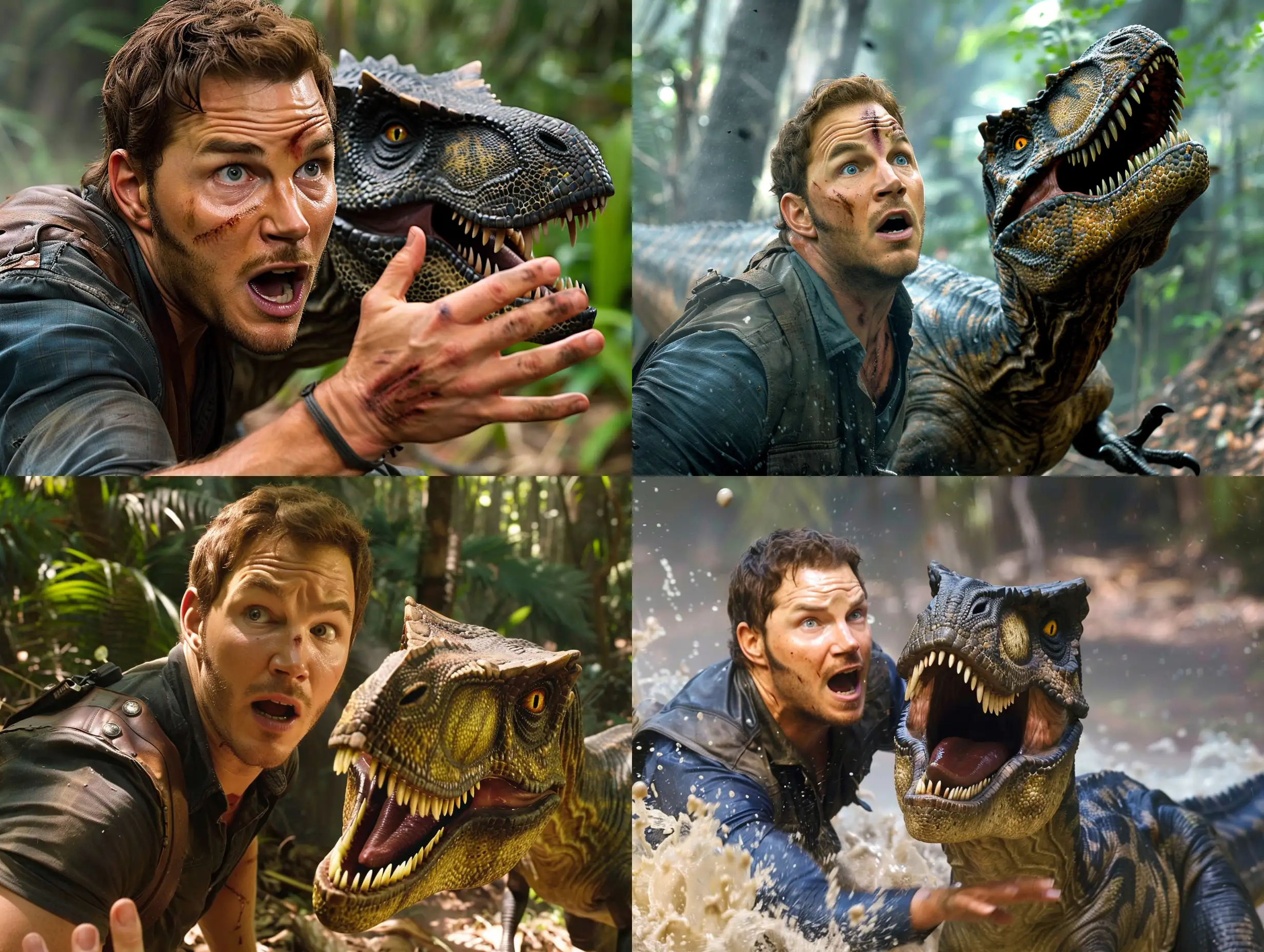 Chris Pratt getting attacked by a velociraptor