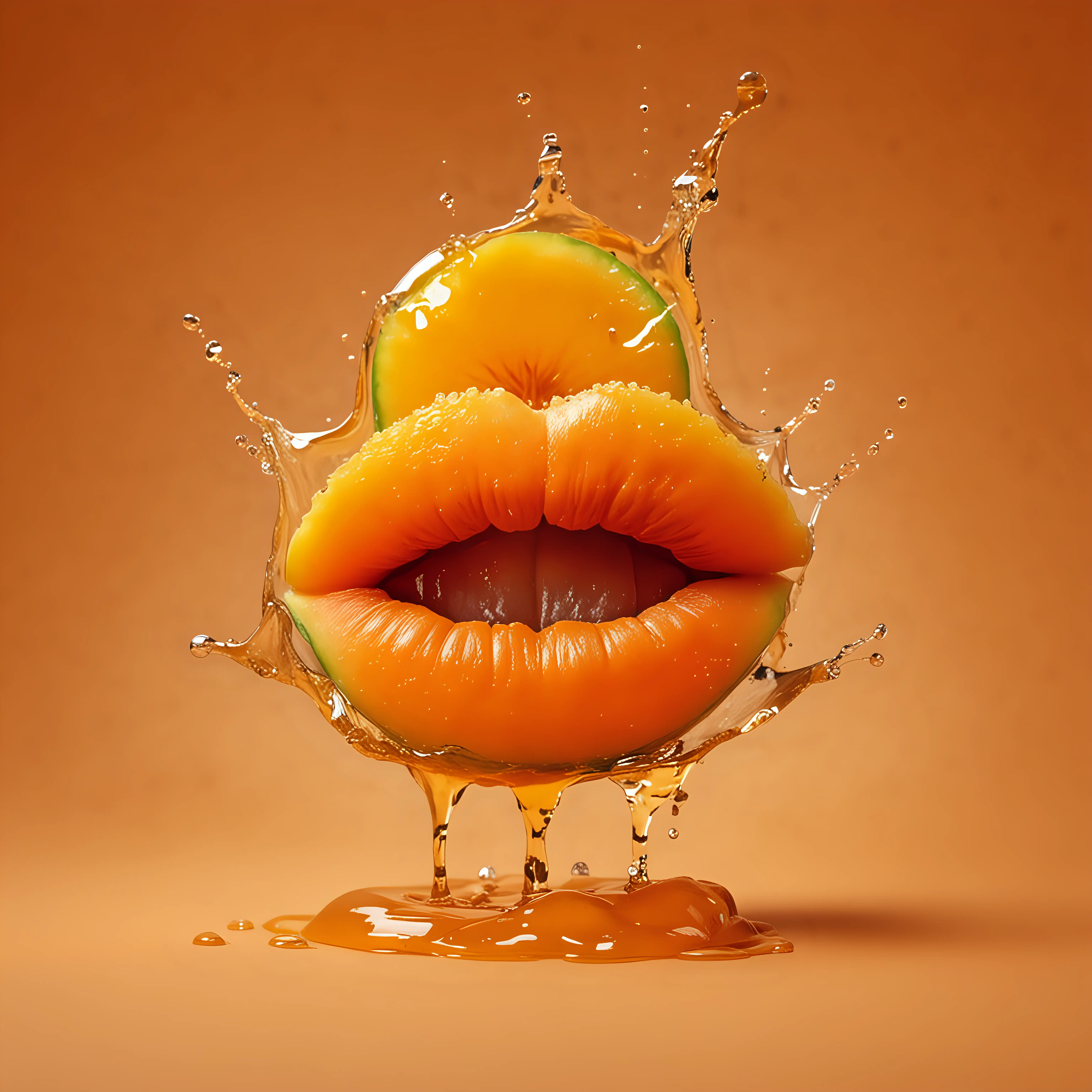 сочная спелые куски  melon  губы карамель  мед на оранжевом фоне брызги сочно