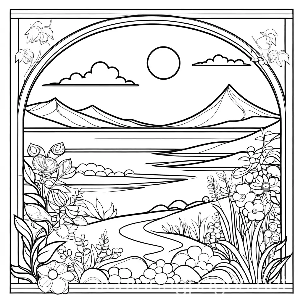 Color and Learn with God "make color full image , Coloring Page, black and white, line art, white background, Simplicity, Ample White Space. The background of the coloring page is plain white to make it easy for young children to color within the lines. The outlines of all the subjects are easy to distinguish, making it simple for kids to color without too much difficulty