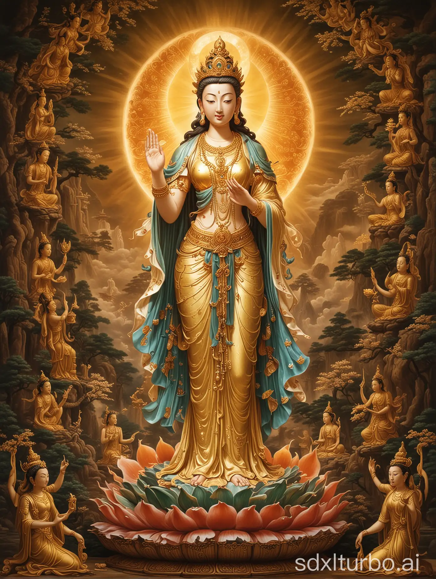 Enlightened-Bodhisattva-Avalokitesvara-Radiating-Buddhas-Light