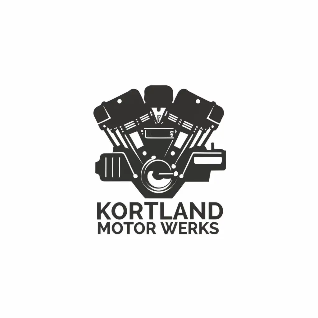a logo design,with the text "KortlandMotorWerks", main symbol:Pushrod v8 motor,Minimalistic,be used in Automotive industry,clear background