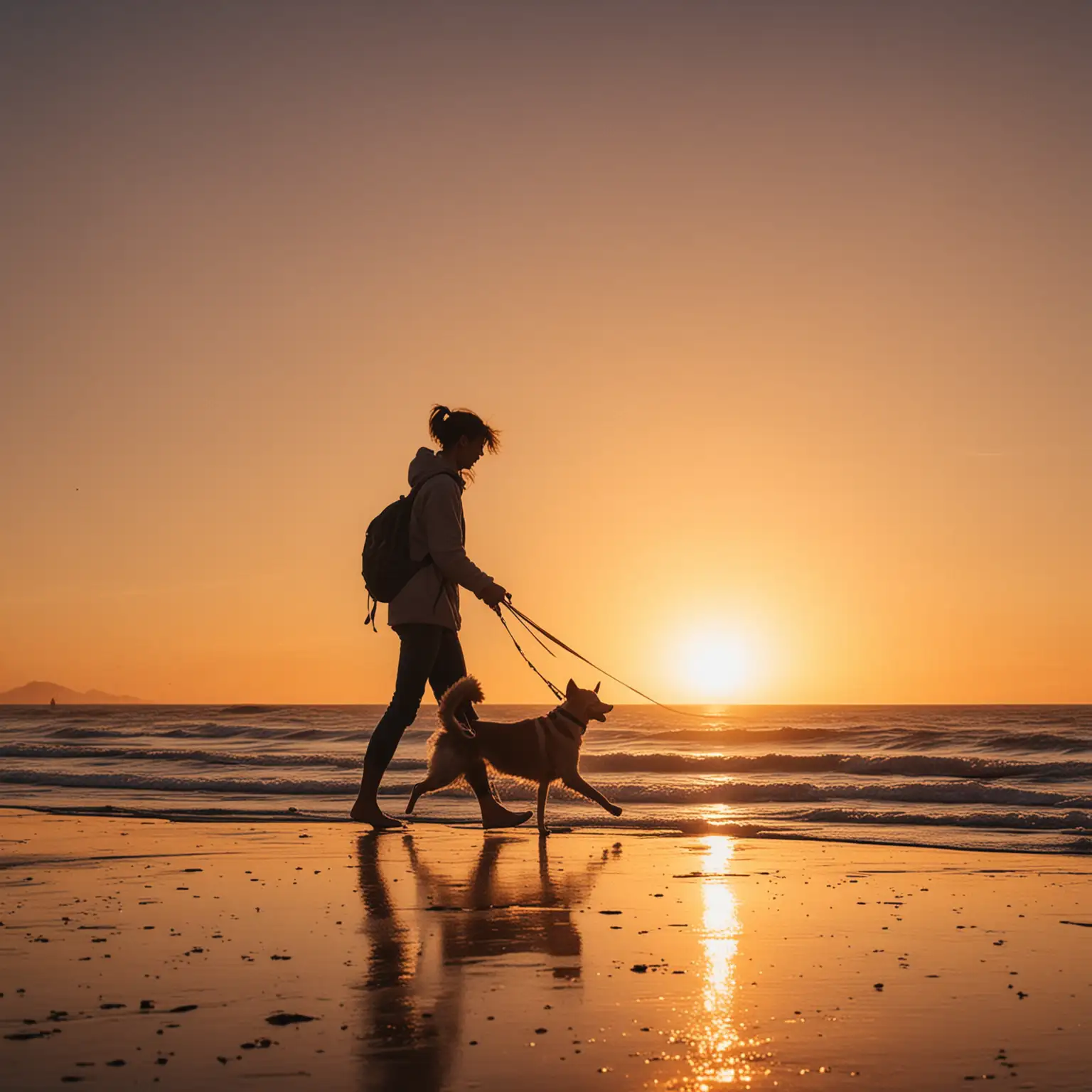 Person-Walking-Dog-at-Sunset