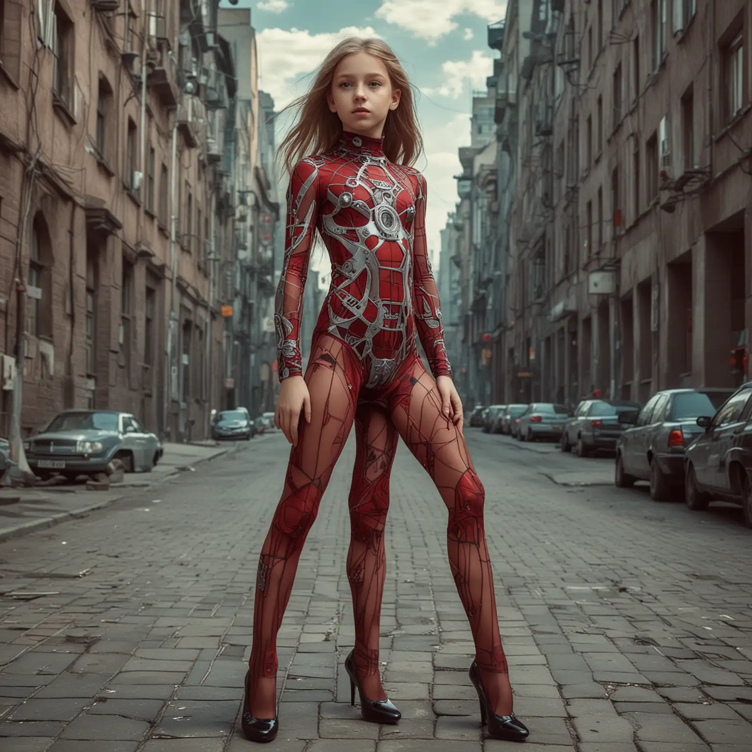Girl-in-10-Years-Soviet-Union-Inspired-Full-Height-Luxurious-Bodystocking-in-Futuristic-City