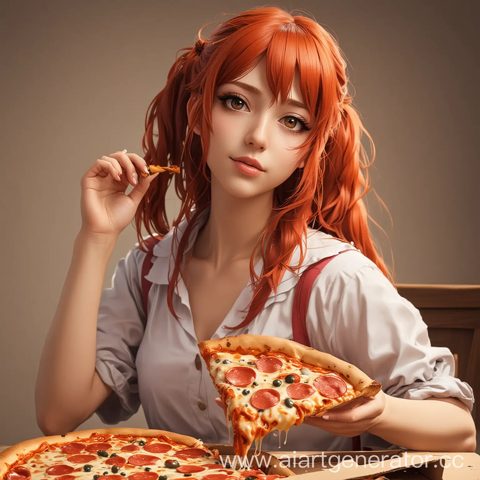 сексуальная девушка с пиццей аниме