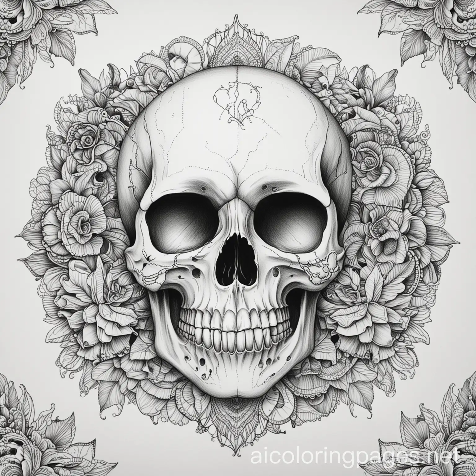 25 page coloring book skulls, Coloring Page, black and white, line art, white background, Simplicity, Ample White Space