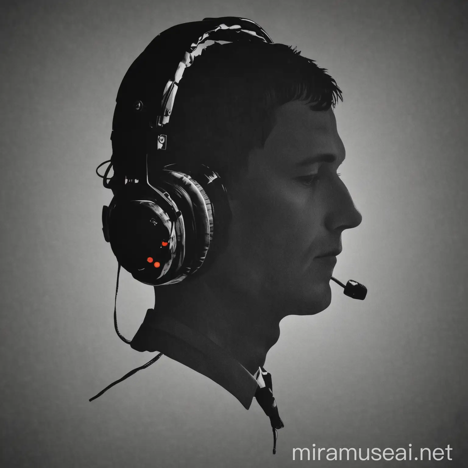 Generate a Silhouette of the head  without a face just an outline with air traffic controller headphones