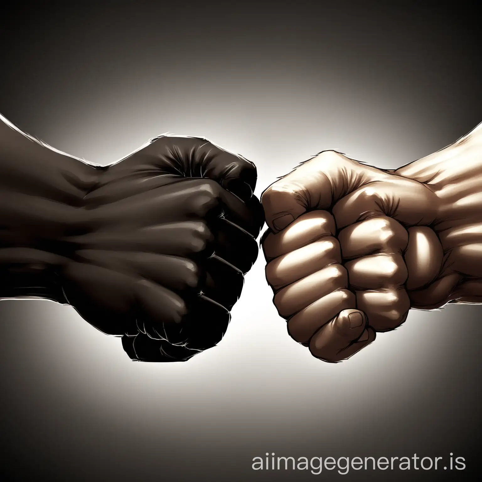 Two fists bumping one fist black, one fist white