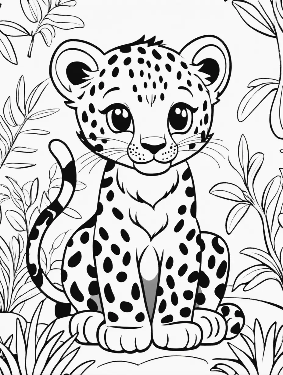 Childrens Coloring Book, black and white, cute LEOPARD, high contrast