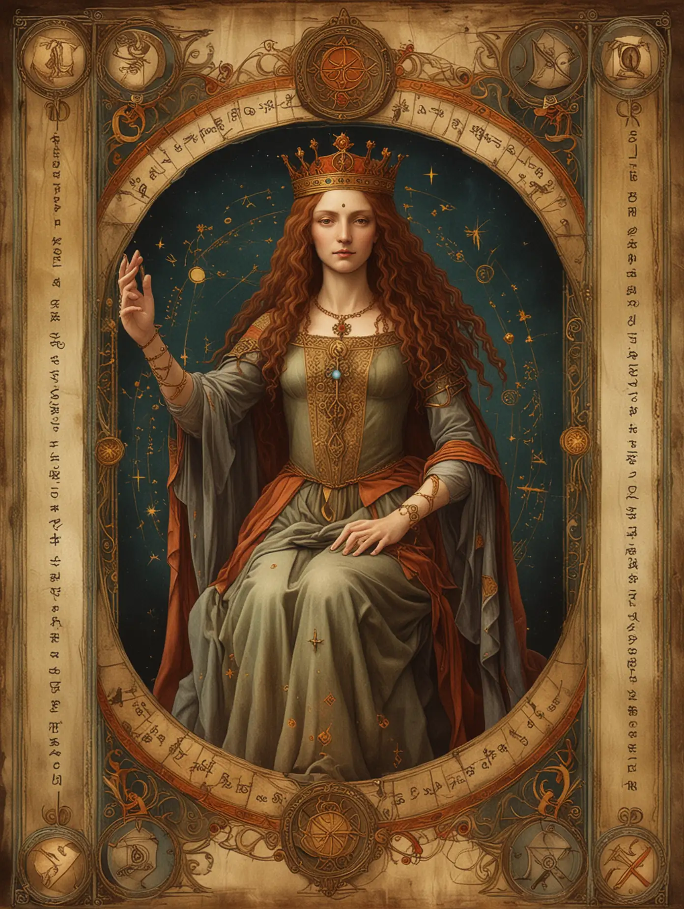 Leonardo-da-Vinci-Style-Tarot-Painting-The-Empress-with-Original-Rider-Deck-Symbols
