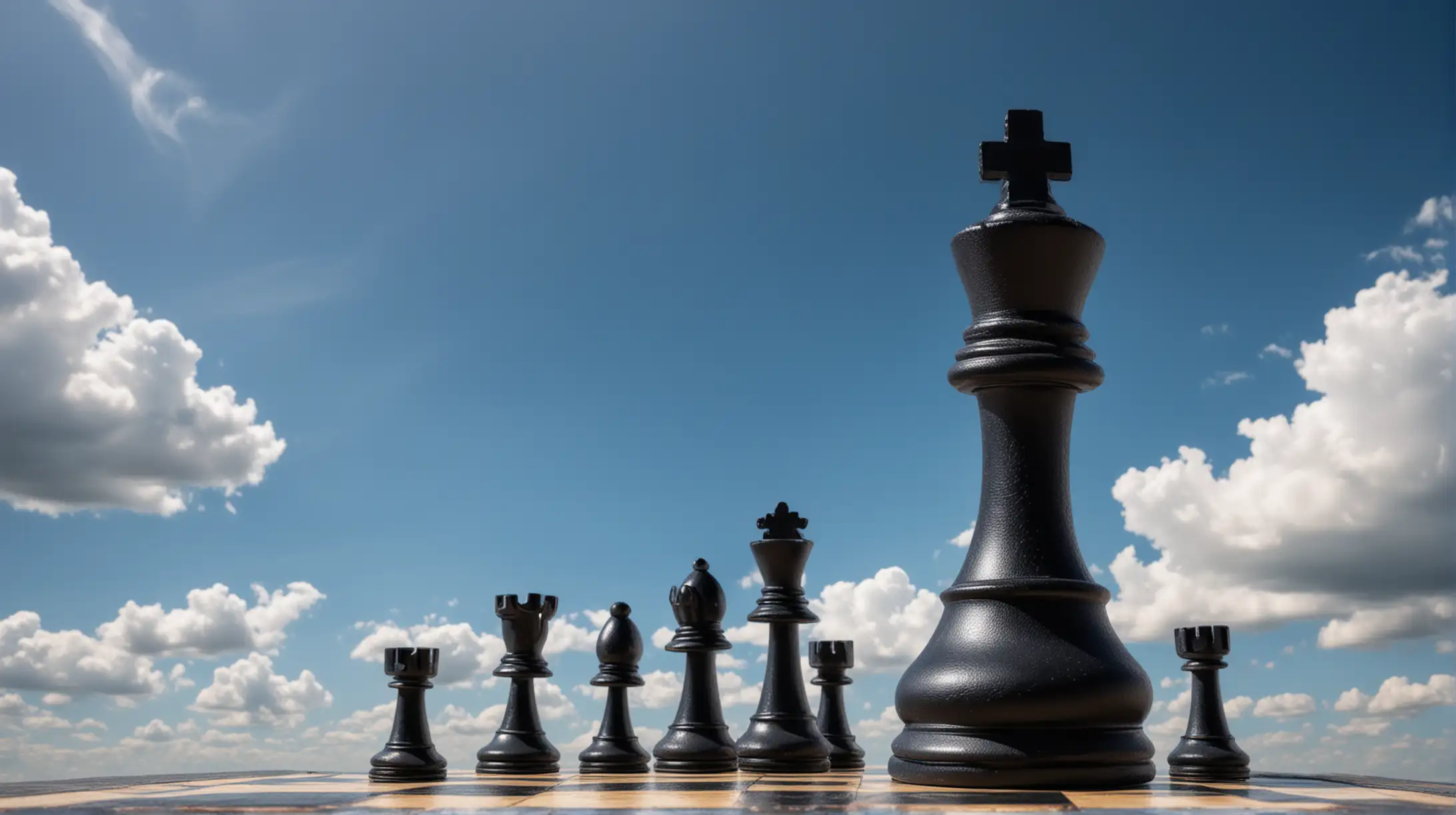 Majestic Black Chess King against a Serene Blue Sky