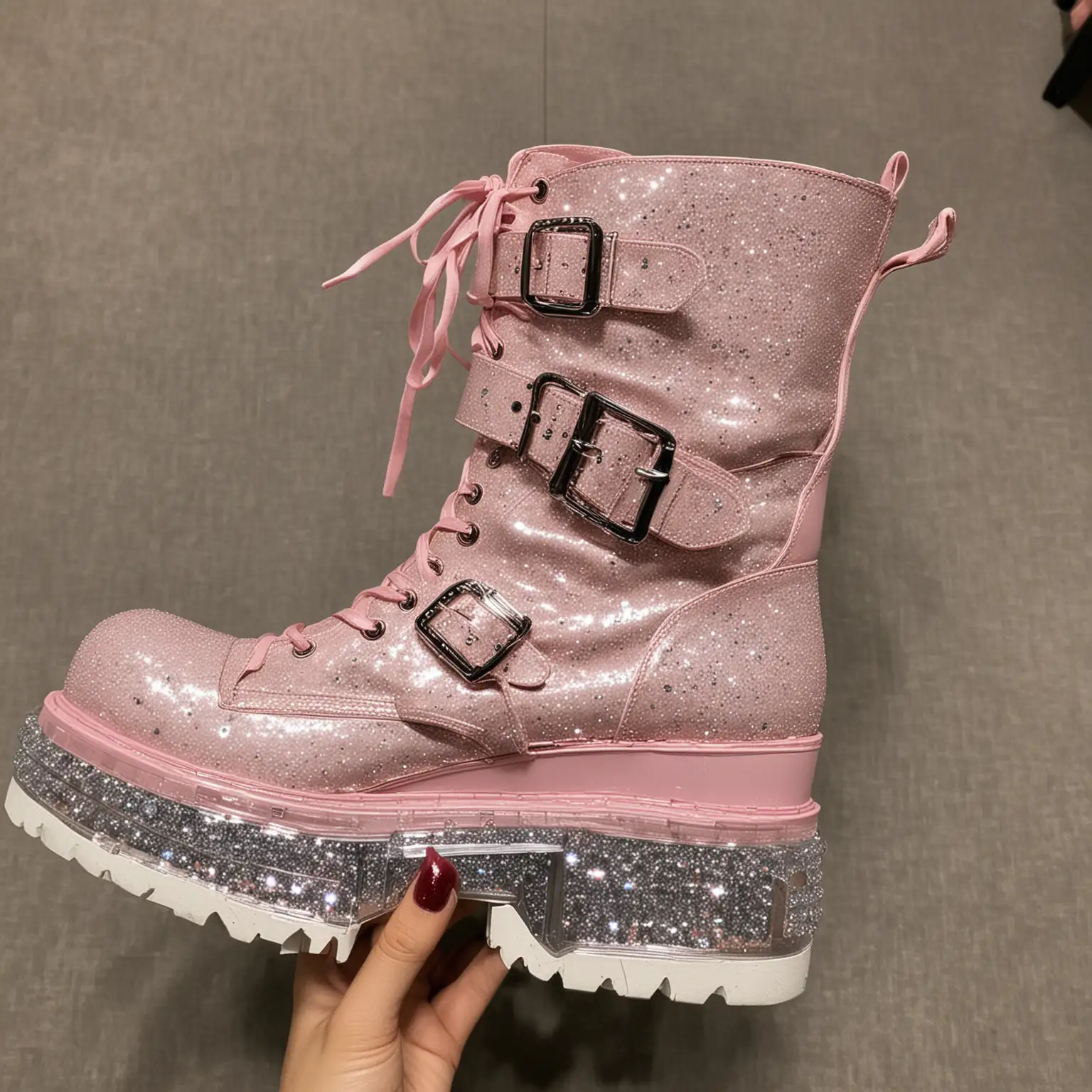 Comfy Sparkly Buckle Rave Platform Boots Neon Glows and Dancing Vibes