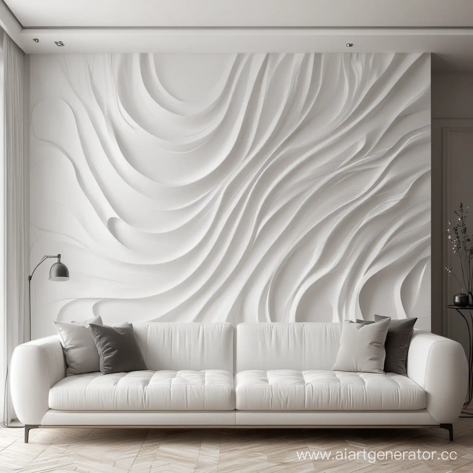 Декоративное абстрактное объёмное панно на стене в интерьере белого или черного цвета. Плавные линии