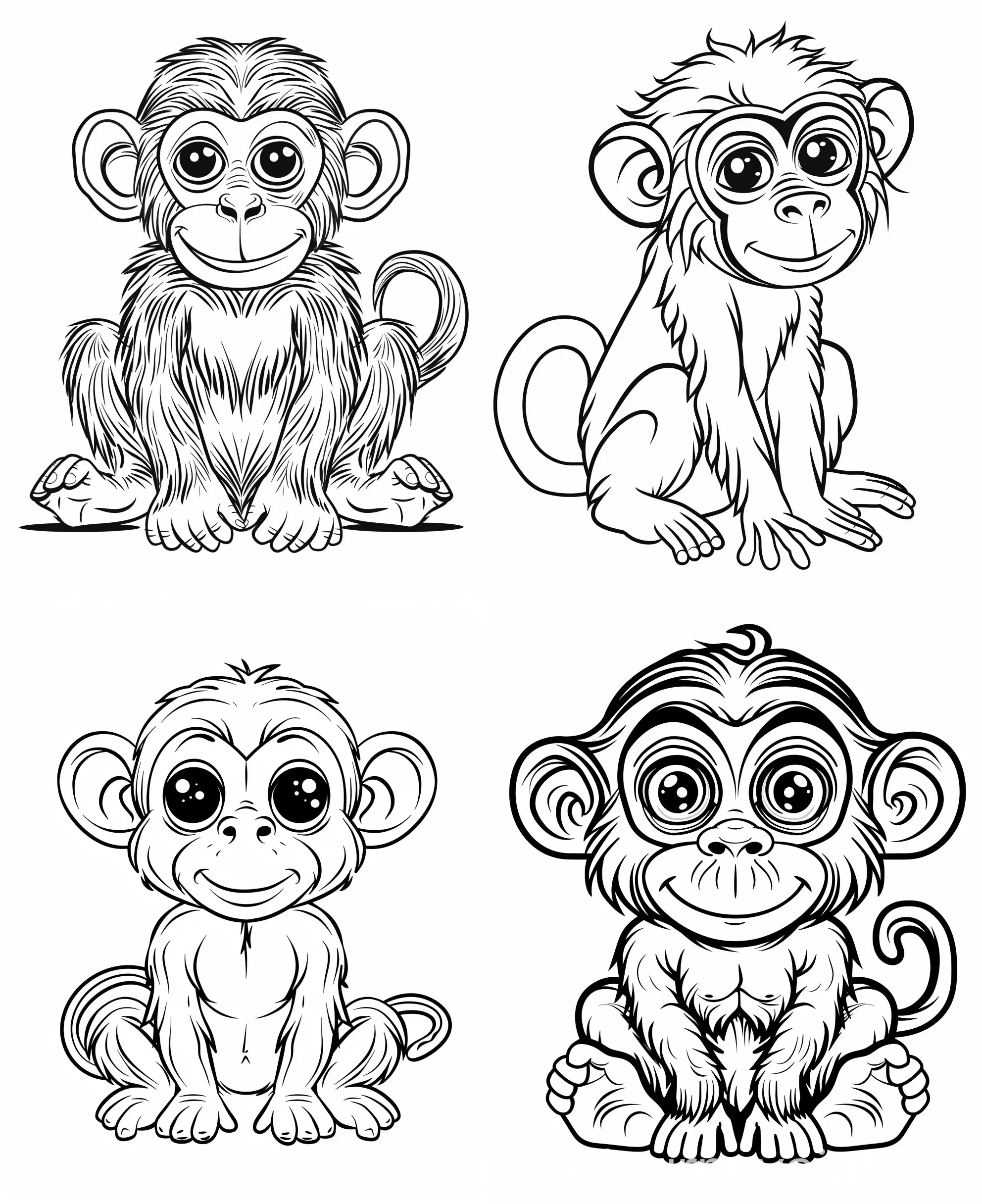 Coloring page of a cute Monkey, use clean lines and leave plenty of white space for coloring, simple line art, one line art, clean and minimalistic line, --ar 9:11 