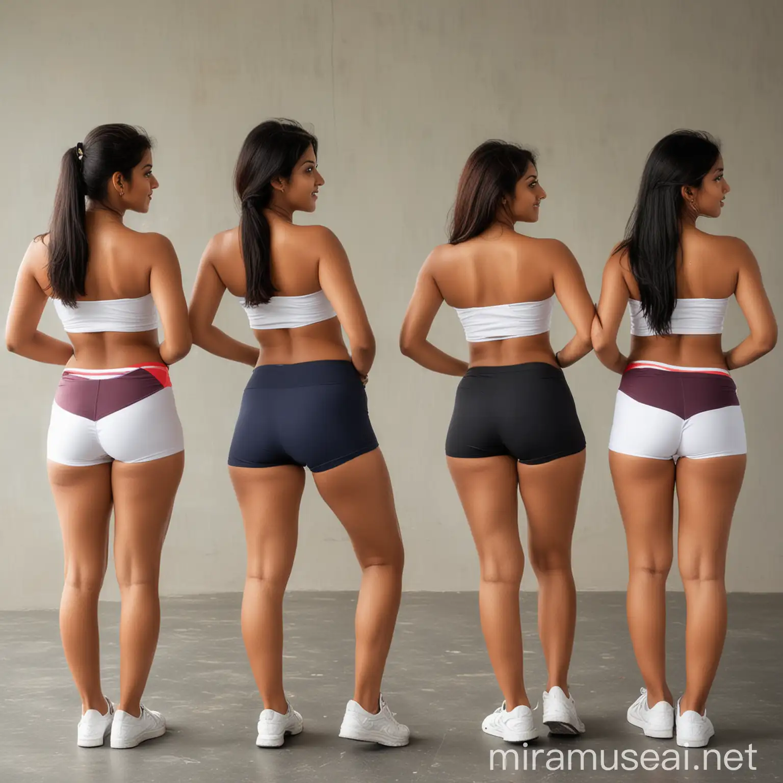 Indian Girls in Stylish Cycling Shorts Pose from Behind