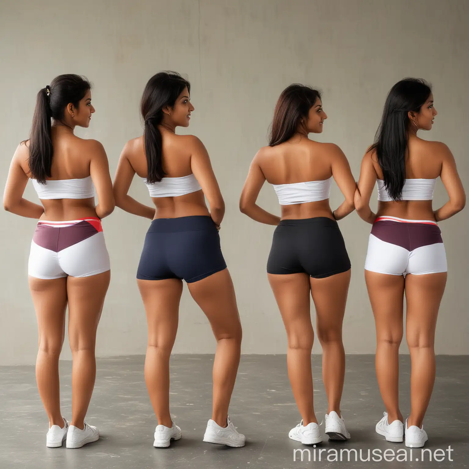 facing back group of sexy indian girls wearing cotton cycling  shorts