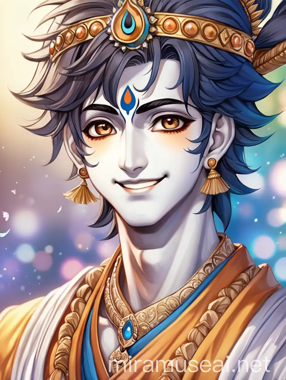 Handsome face,,smile,,Lord Krishna outfit,,make it new,,attractive face,,Japanese anime, jawline face 