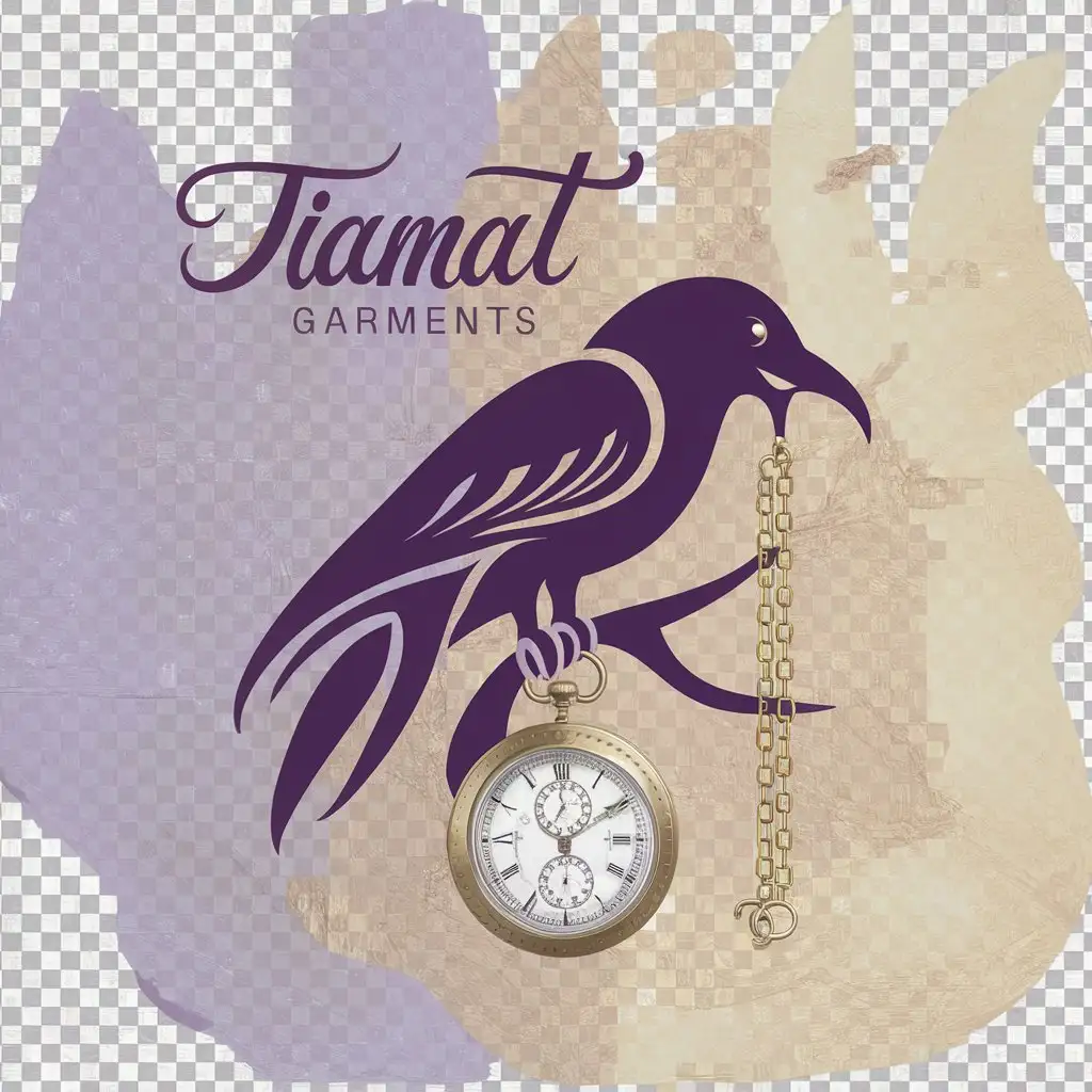 LOGO-Design-For-Tiamat-Garments-Elegant-Purple-Bird-with-Gold-Pocket-Watch