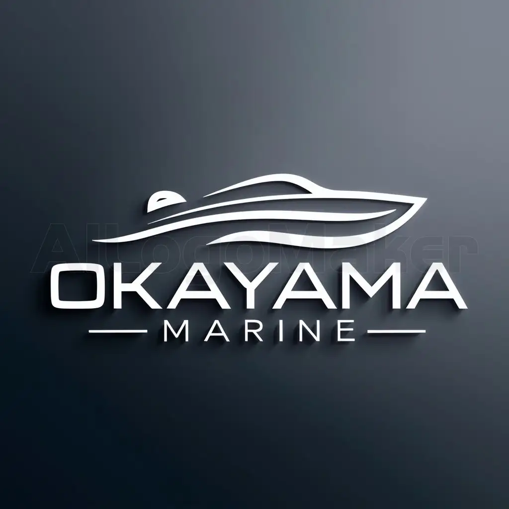 a logo design,with the text "OKAYAMA MARINE", main symbol:Motor boatnSeanWave,Minimalistic,be used in Sports Fitness industry,clear background