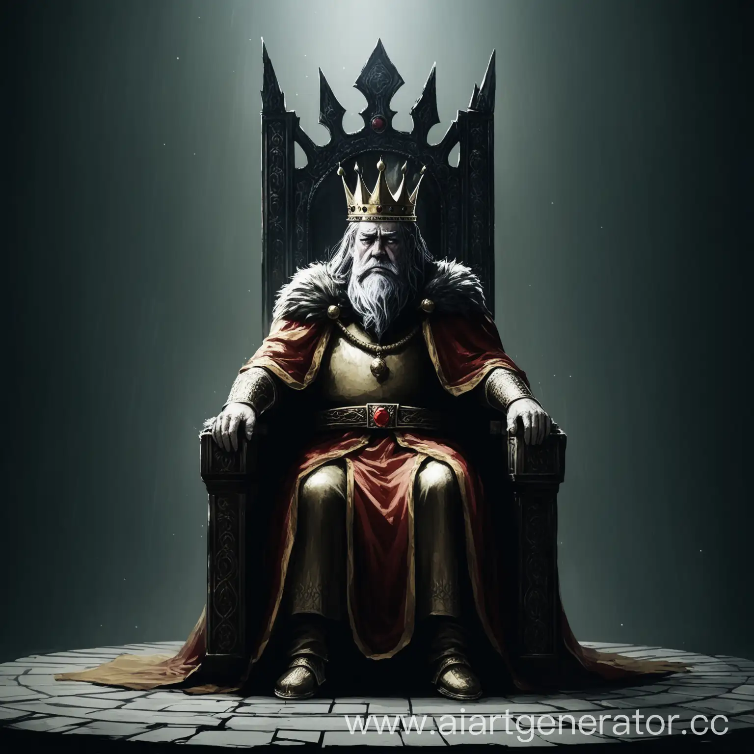 Старый король сидит на троне, печальный,