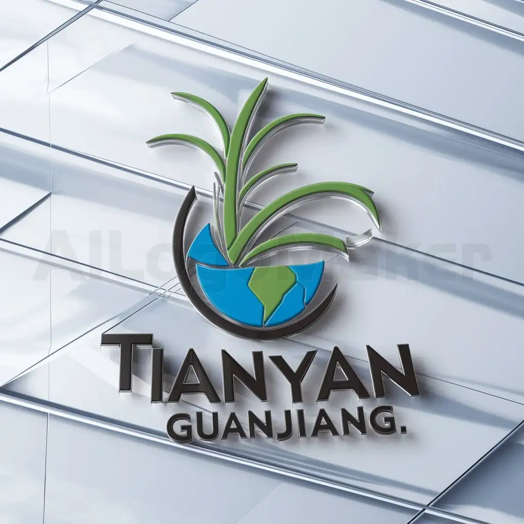 a logo design,with the text "Tianyan Guanjiang", main symbol:sugarcane, Earth,Moderate,be used in Internet industry,clear background