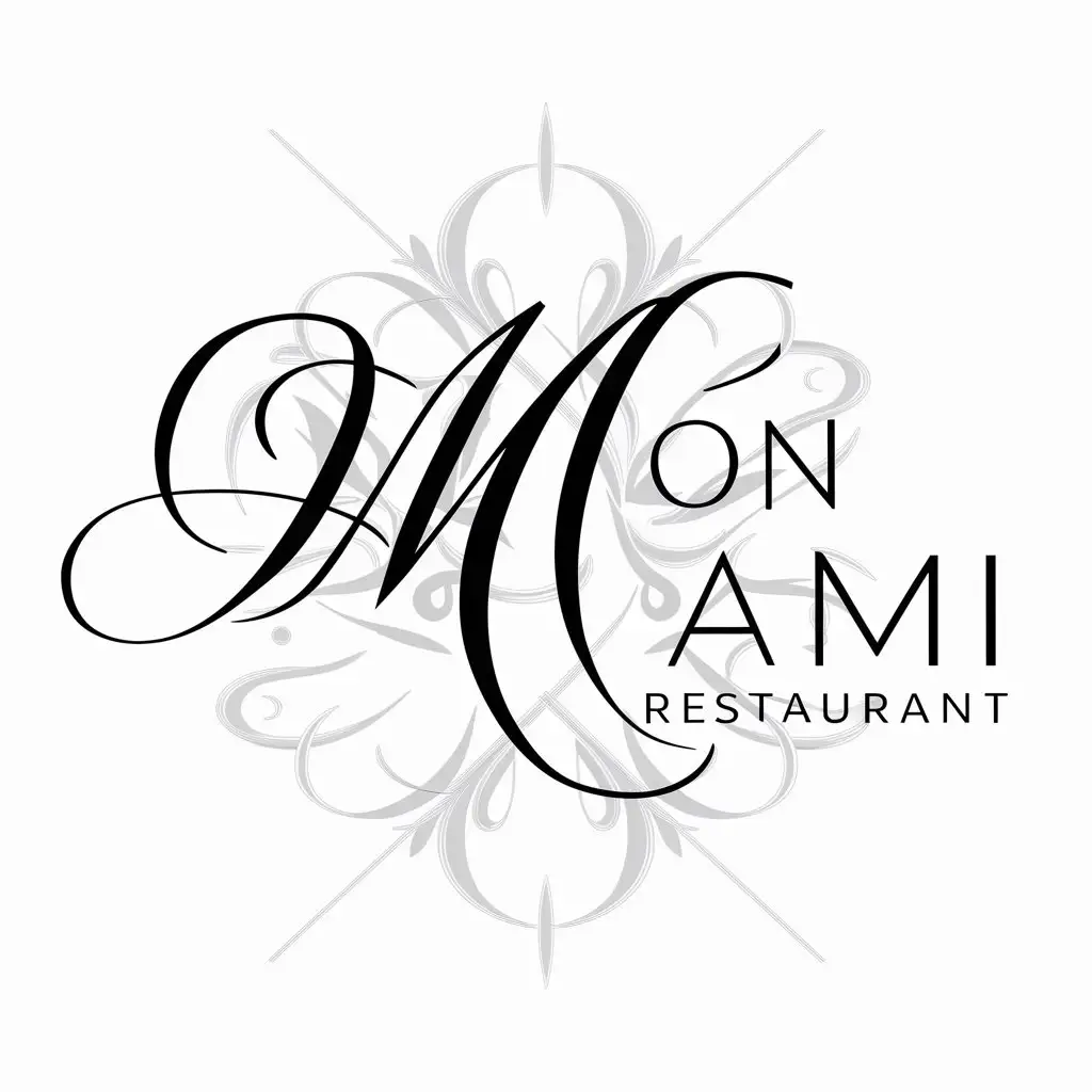 a logo design,with the text "Mon Ami", main symbol:an elegant and modern script logo for my restaurant, Mon Ami.,complex,be used in Restaurant industry,clear background