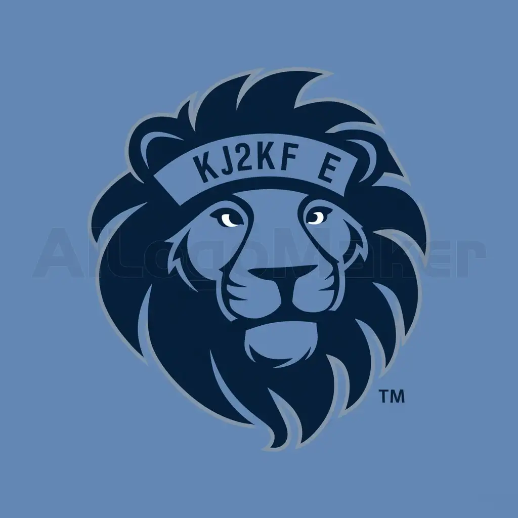 a logo design,with the text "KJ2KF E", main symbol:I want to create a logo. It should be a lion head, with the initials KJ2KF E inside. All the initials should be visible. The whole thing should be in blue and black colors. It would be nice if the lion has a friendly appearance,Moderate,clear background