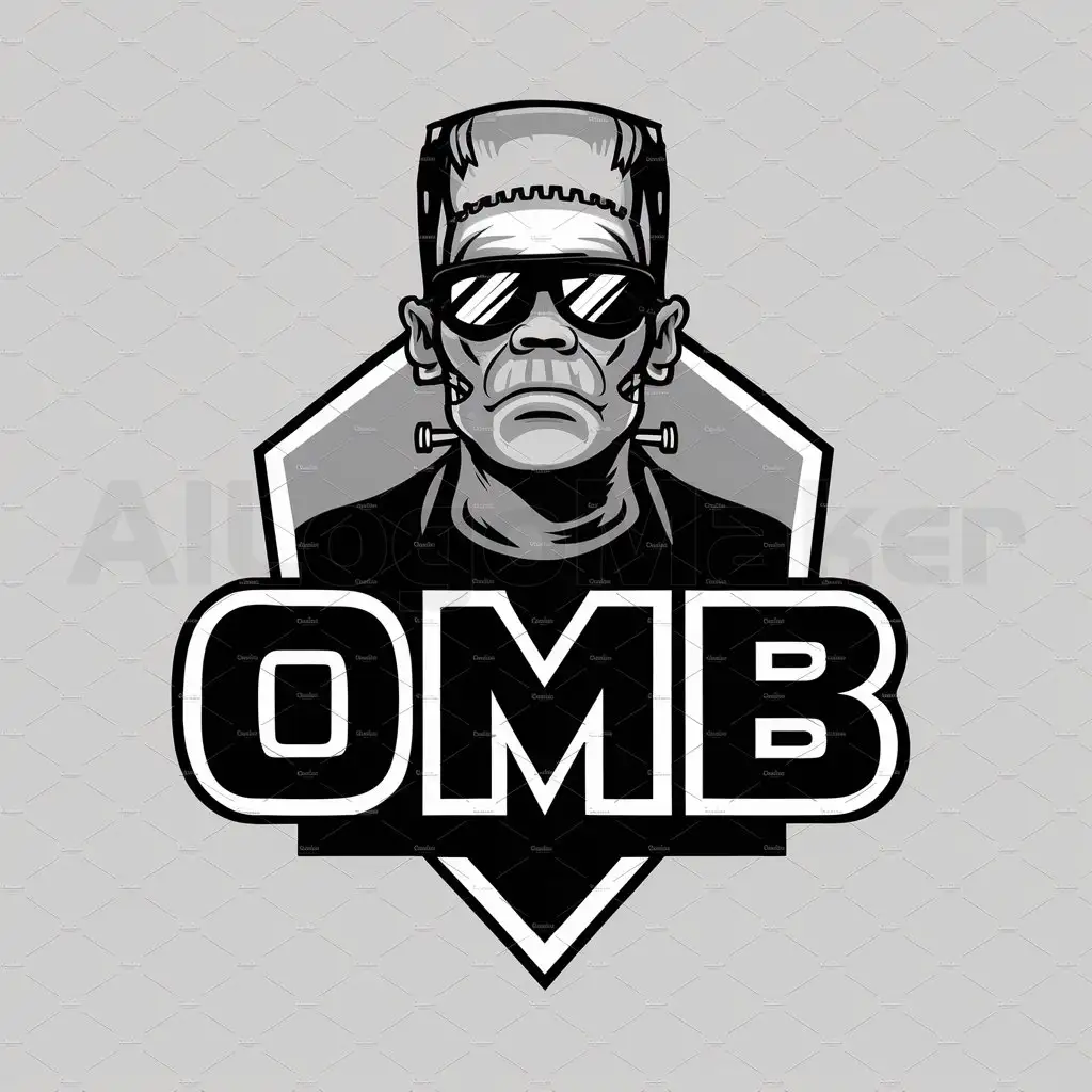 a logo design,with the text "OMB", main symbol:Frankenstein with sunglasses,Moderate,be used in Gaming industry,clear background