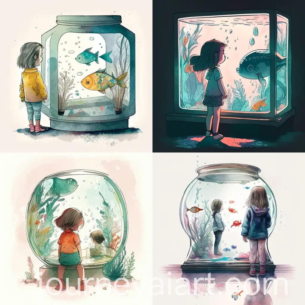 Girl-Gazing-at-Cartoon-Fish-Tank-Reflection