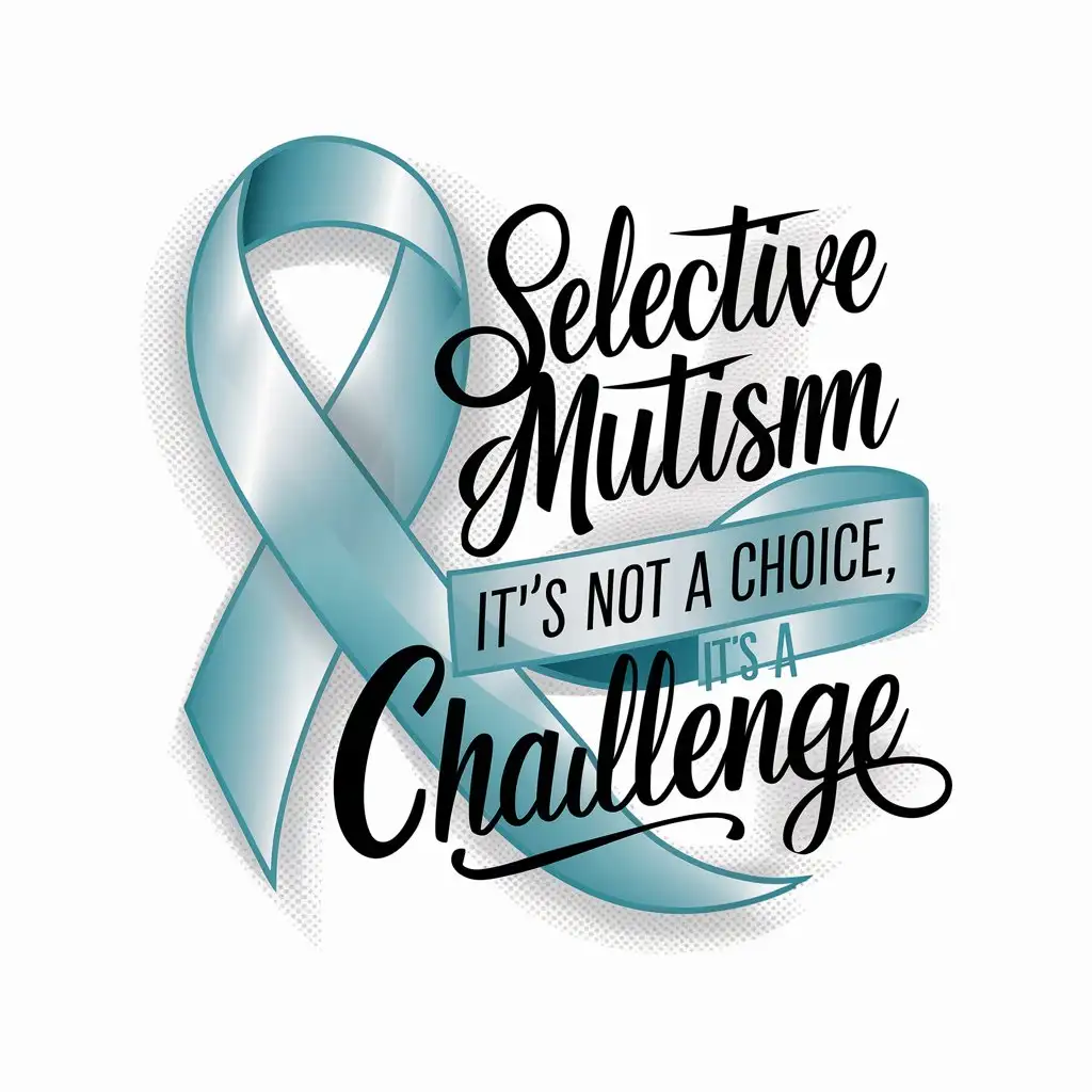 a logo design,with the text "Selective Mutism It’s Not a Choice, It’s a Challenge", main symbol:Light blue ribbon,complex,clear background