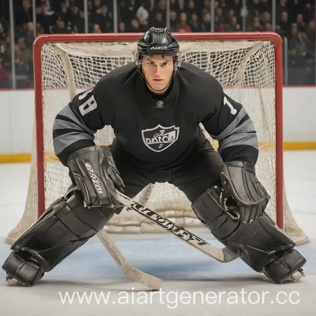 Muscular-Hockey-Player-Scores-Goal-in-Black-Attire