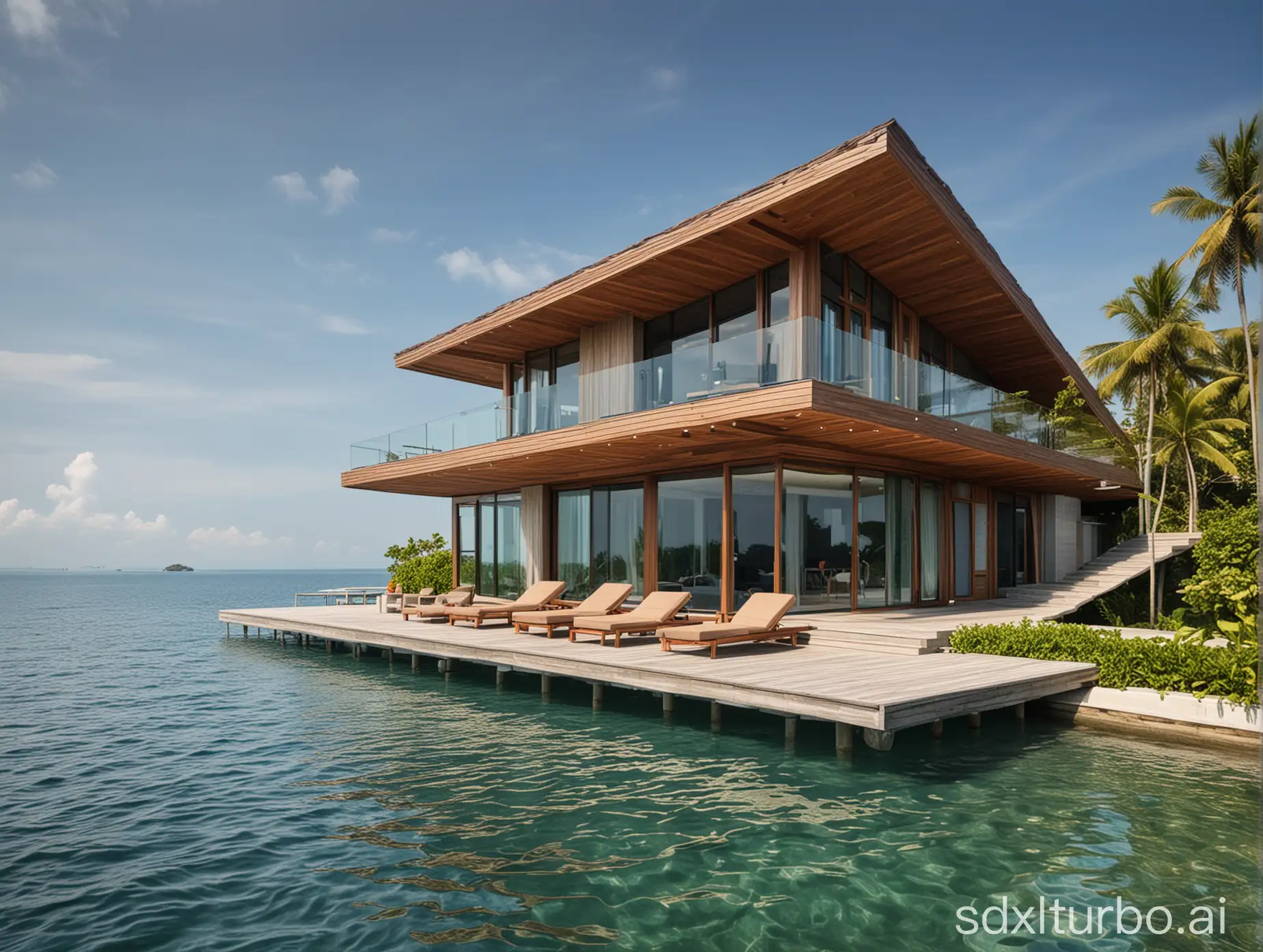 water villa slope roof modern style