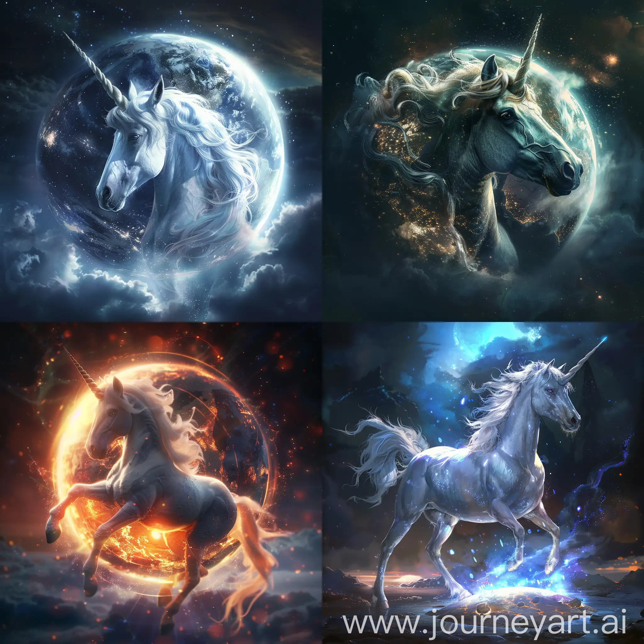 epic modern fantasy unicorn, glowing earth
