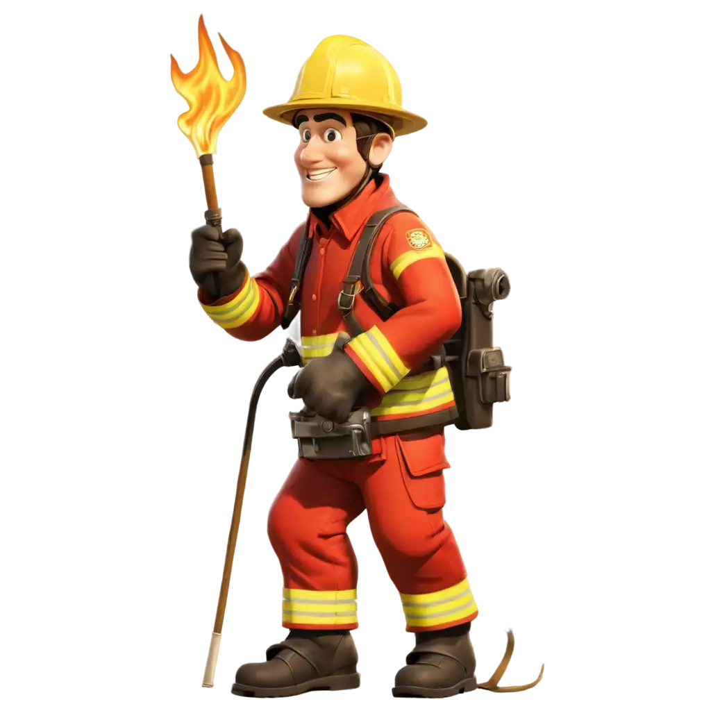 Caricatura de bombero apagando un fuego