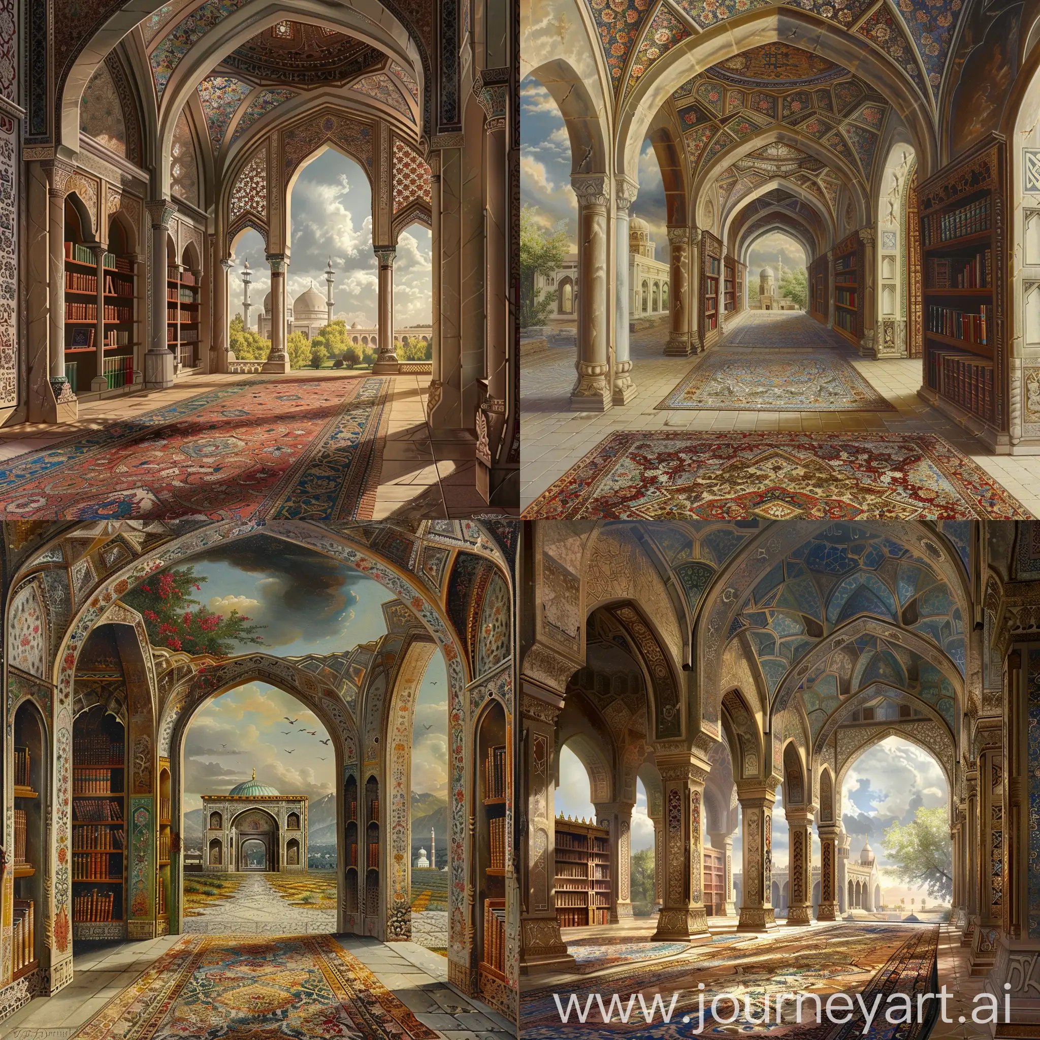 Medieval-Mughal-Hall-with-Arab-Philosophers-and-Persian-Floral-Designs