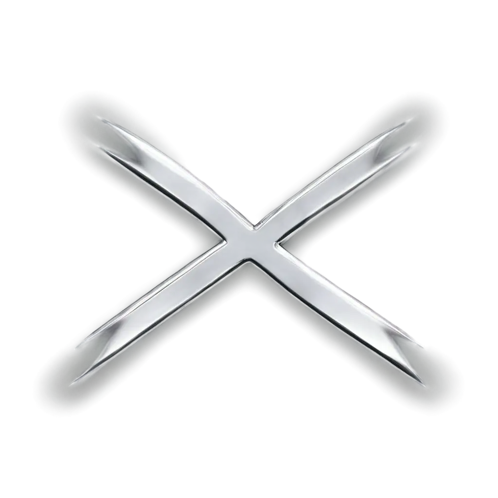 I need a simple but detailed photo of a Chrome colored "X" shiny metal with a gothic dark style look to it.