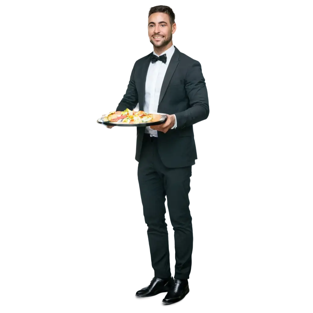 Exquisite-Waiter-with-Tray-A-HighQuality-PNG-Image-for-Culinary-Websites-and-Menus