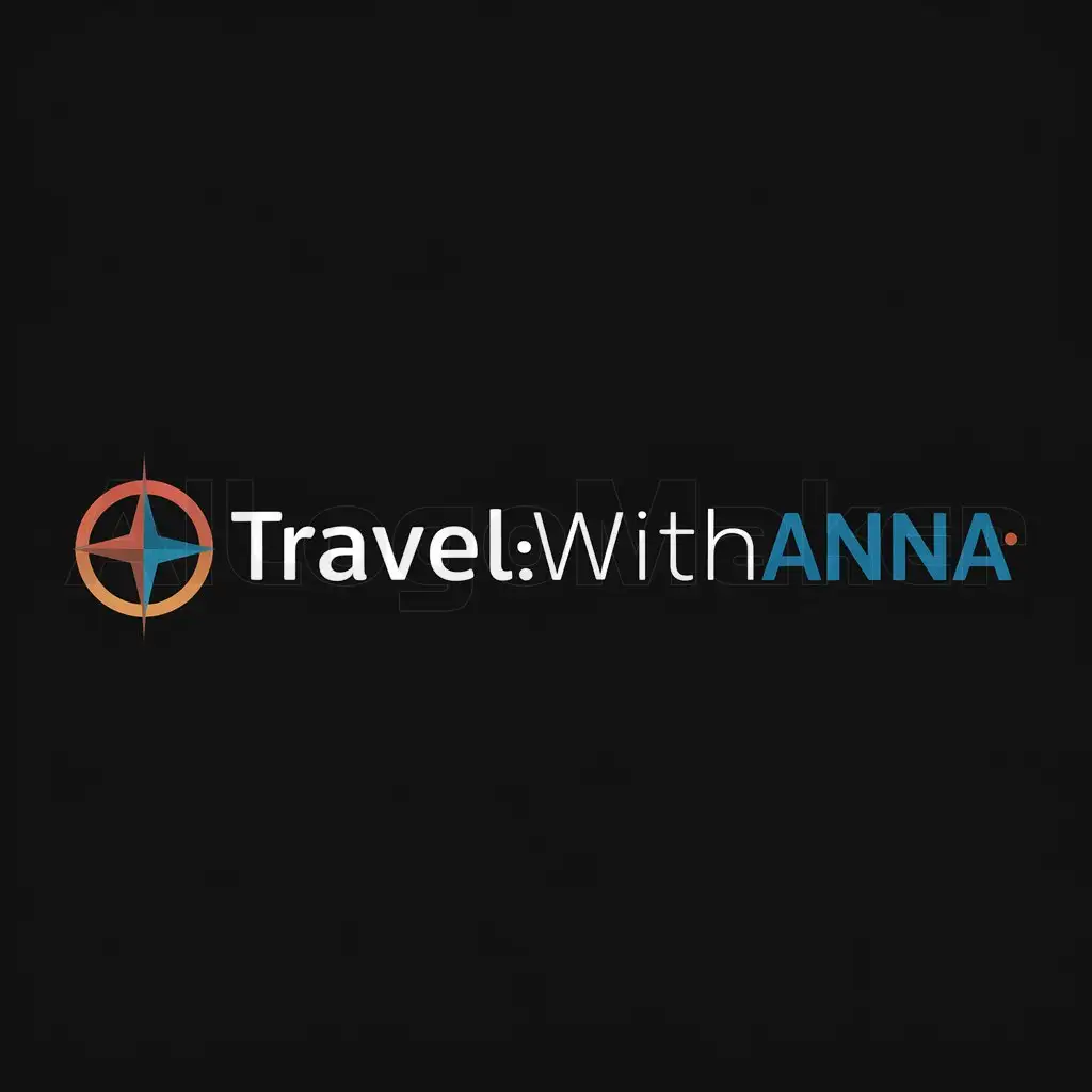 a logo design,with the text "TravelWithAnna", main symbol:Black background, orange, blue,Moderate,clear background
