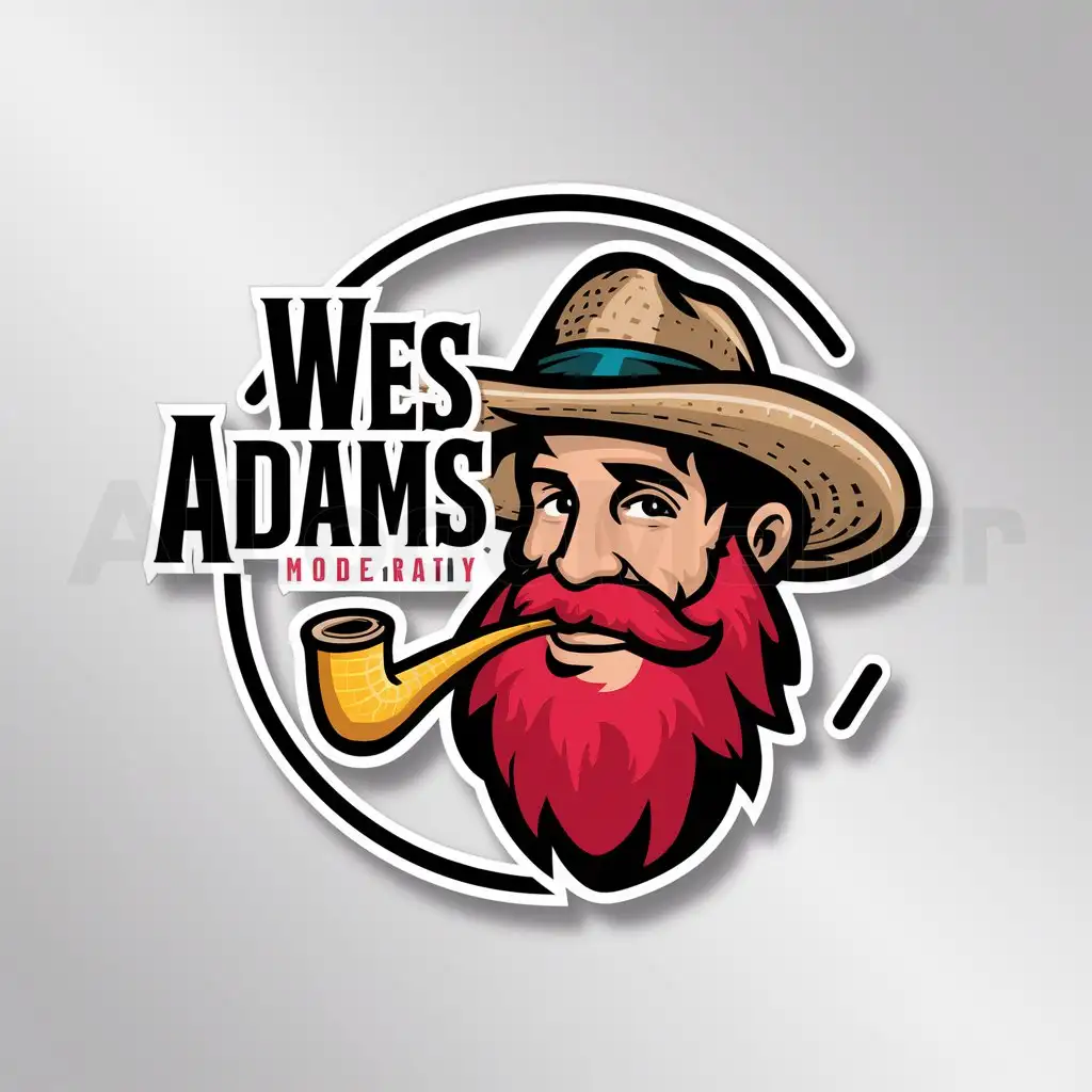 a logo design,with the text "Wes Adams", main symbol:Mountain man with corn cob pipe red beard straw hat,Moderate,clear background