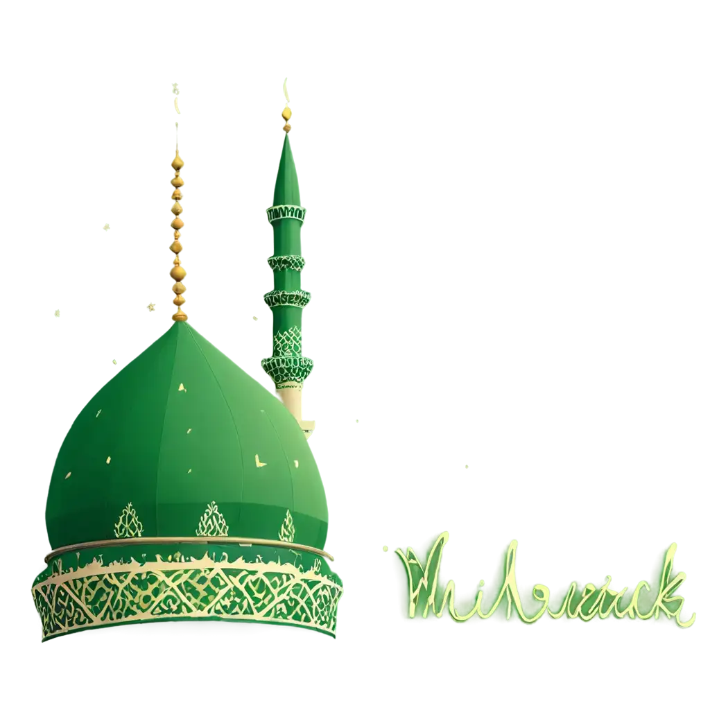 traditional mosque style with text green colour "Eid Mubarak" with light green
and text with Arabic word "Eid Mubarak"