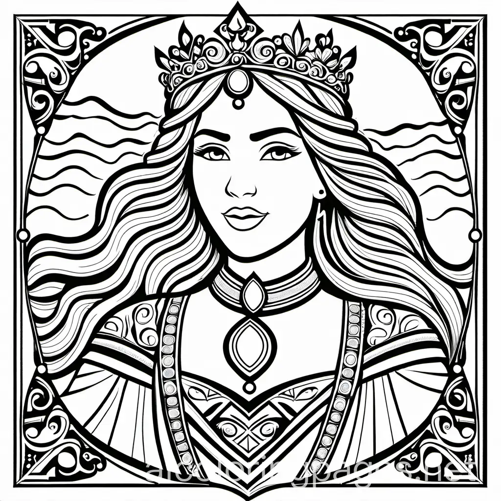 Princess Isolde, Coloring Page, black and white, line art, white background, Simplicity, Ample White Space. The background of the coloring page is plain white to make it easy for young children to color within the lines. The outlines of all the subjects are easy to distinguish, making it simple for kids to color without too much difficulty