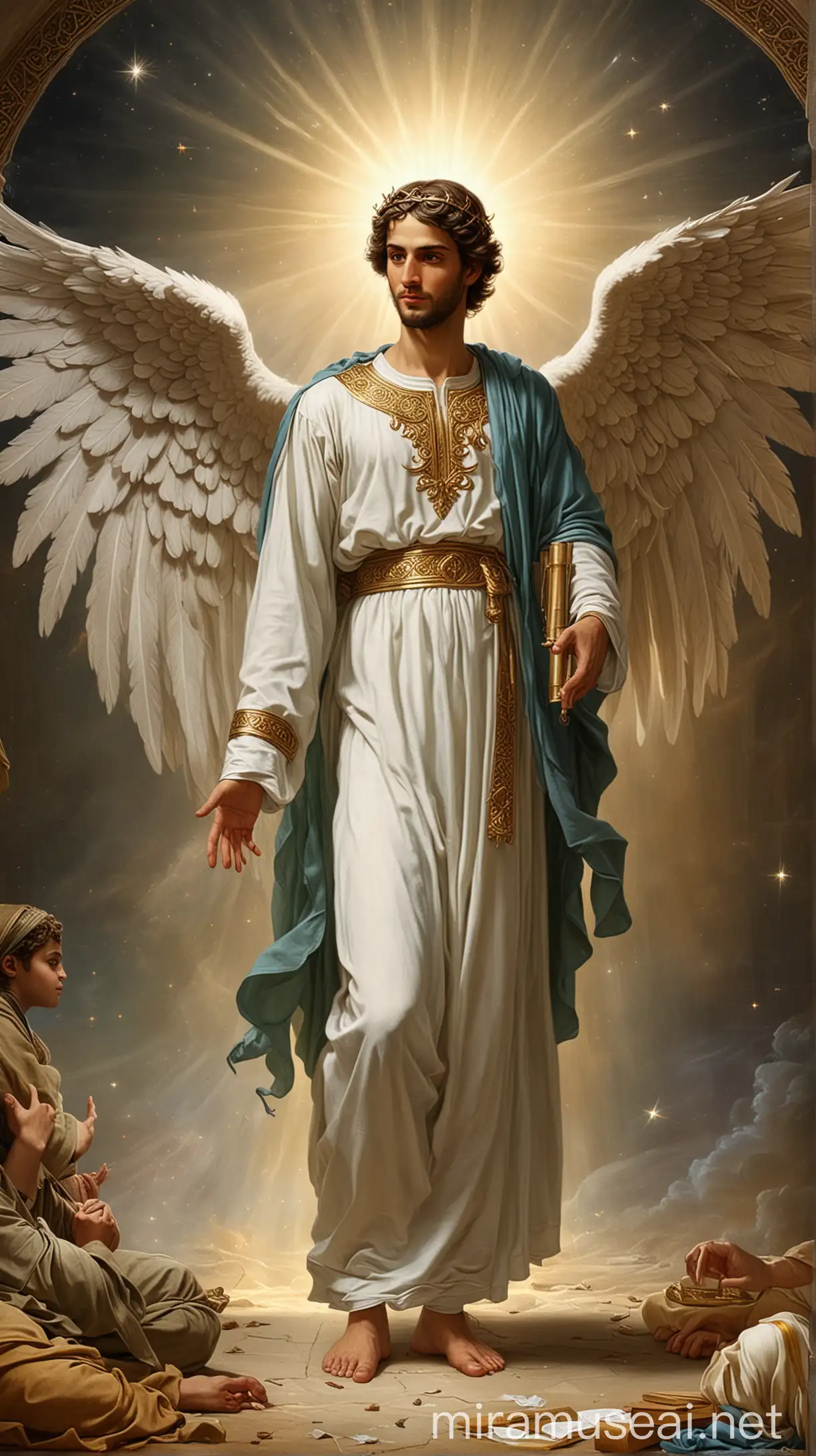 Divine Encounter Archangel Gabriel and Prophet Muhammad in Illuminated Glory