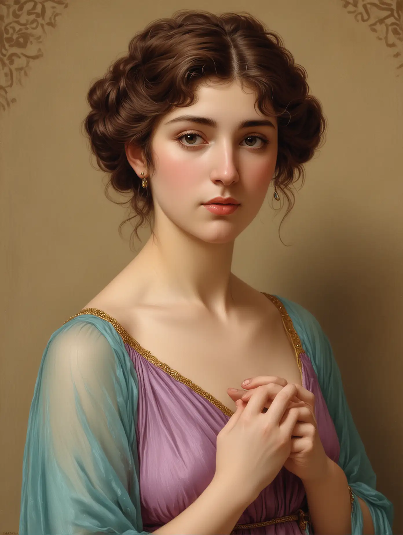 William Godward painting of beautiful Cerci wearing tiny transparent robe.