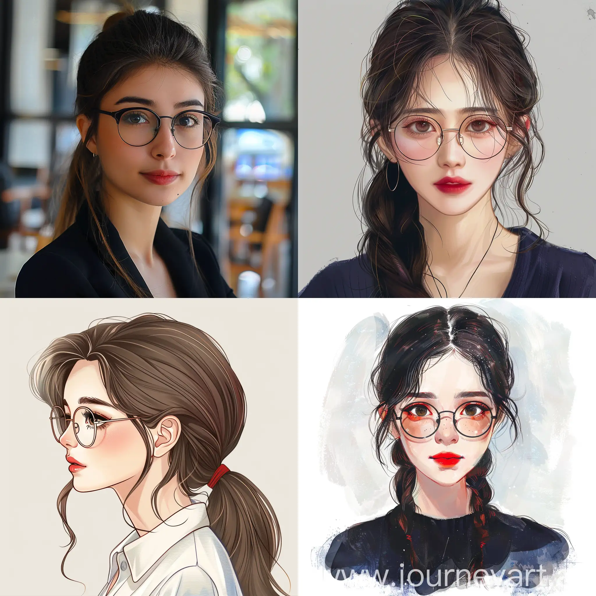 Female-Teacher-with-Red-Lipstick-and-Eyeglasses-in-Ponytail