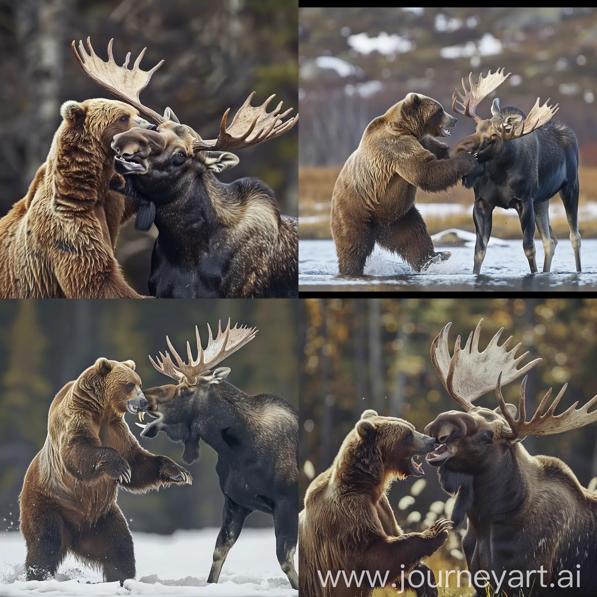 Kodiak Bear fighting a bull moose
