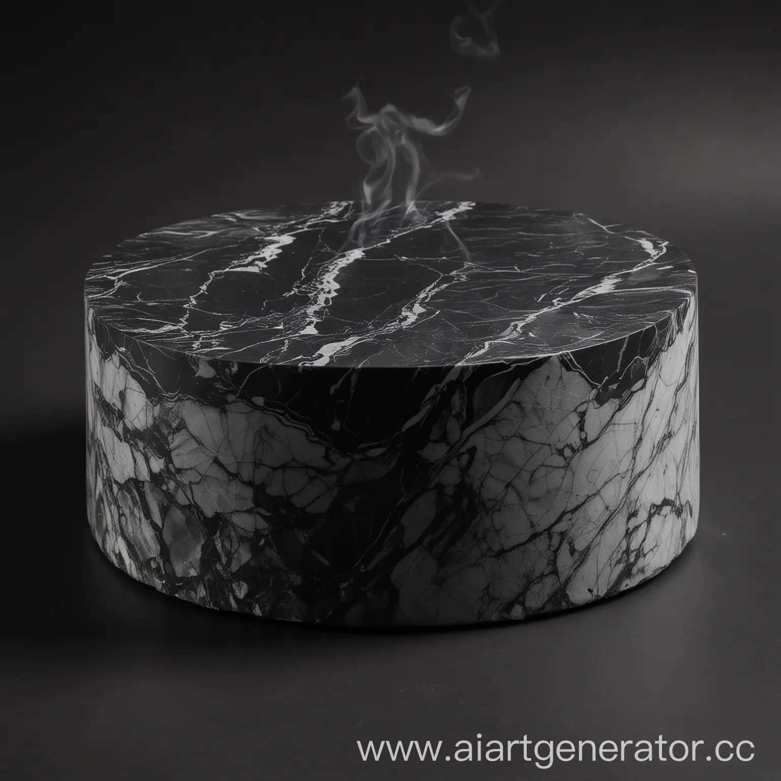 Stone-Processed-Marble-Base-on-Round-Black-Background-with-Gray-Smoke-Light